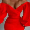 Robes décontractées 2023 femmes élégantes Sexy Mini Robe rouge dames mince moulante soirée Club noir Vestidos à manches longues femme Robe blanche vêtements