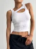 Débardeurs pour femmes SEASONS Débardeur sans manches découpé pour les femmes Fitness Casual Basic Vest Tee Mode Streetwear Hauts côtelés Sportwear ASVE87126