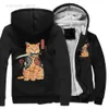 Mannen Truien Japanse Stijl Kat Anime Samurai Zwaard Losse Hoodies Winter Warme Straat Jassen Jas Mannen Dikke Hoodie Gedrukt Ingericht Sweatshirt HKD230704