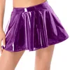 Skirts Womens Glossy Patent Leather Flared Miniskirt Dance Performance Invisible Zipper A-Line Mini Skirts Clubwear Cosplay Costume 230703