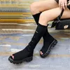 Boots PXELENA Peep Toe Women Punk Rock Gothic Gladiator Sandals Chunky Block Heels Platform Summer Spring Boots Rivet Shoes Large Size 230703