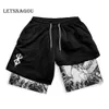 Herren -Shorts Anime Berserk Manga Print 2 in 1 Fitnessstudio Komprimierung Dehner Sport Schnell trocken Fitness Training Sommer 230703