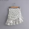 Rokken Stijlvolle Chic Polka Dot Print Ruches Asymmetrische Mini Rok Za Mode Vrouwen Rokken Casual Streetwear Jupe Femme Z230704