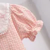 Girl Dresses 3-11Y Girls Summer Short-Sleeved Dress 2023 Children's Pink Doll Collar Plaid Princess Skirt