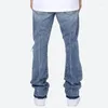 Jeans da uomo Colore a contrasto Buco lavato blu per uomo Streetwear Pantaloni a zampa strappati larghi Pantaloni in denim oversize casual retrò sfilacciati