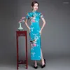 Etnik Giyim Yenilik Yaz 5xl Qipao Kadınlar İpek Rayon 4xl Cheongsam Bayanlar Uzun 3XL Kısa Kollu Parti Tören Elbise