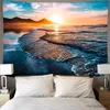 Tapestries Blue Ocean Wave Tapestry Sunset Cloud Nature Art Wall Hanging Tapestries Wall Cloth Mat Background Blanket Home Decor