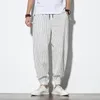 Men's Pants Spring Summer Disc Buckle Striped Harem Pants Mens Breathable Cotton Linen Pencil Pants Buckle Casual Bloomers Fashion Trousers 230703