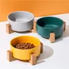 Number Ceramic Dog Bowl Cat Food Water Bowls with Wood Stand No Spill Large Feeder Dish for Dogs Cats Feeding Puppy Pet Supplies