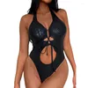 Maillot de bain femme Sexy peau de serpent une pièce maillot de bain métallique Rave plage Bikinis ensemble évidé tenue de bain pour filles femme