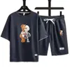 Sommar Sportkläder för män Fitness träningsoverall löparkläder Tryck Teddy Bear T-shirt Shorts Set 2-delad jogging träningsoverall Ensemble Homme