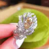 Cluster Rings Super Flash Zircon Feather Ring For Women's Wedding Premium Luxury Jewelry Dia dos Namorados Namorada Presente Ajustável