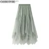 Jupes OHRYIYIE Femmes irrégulières Longues Tulle Jupes Dames Taille Haute Cheville Longueur Tutu Maxi Jupes Beige Vert Femme Faldas Jupe Femme Z230706