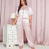 Vêtements de nuit pour femmes Jxgarb manches courtes hauts amples avec pantalons grands pyjamas pour femmes comme la soie Femme gros Pijamas boutonnés dames