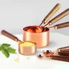 Measuring Tools 4/8pcs Walnut Wooden Handle Stainless Measuring Cups Spoons Plated Copper Rose Gold Kitchen Baking Measuring Spoon Set R230704