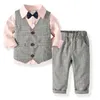 Tute Baby Kids Blazer formale Abiti Matrimoni Party Boys Costume Gentleman 4 pezzi Abbigliamento Blazer autunnale Set di cotone per ragazzi HKD230704