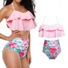 Maillot de bain femme été rose à volants court femmes short de bain et chemise maillot de bain pour maillots de bain plus âgés avec manches