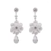 Dangle Earrings 2023 Korean Vintage Elegant White Flower Waterdrop Crystal Drop For Women Girls Party Jewelry Gifts Pendientes