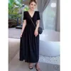 Casual Dresses Midi Length Sexy V Neck Korean Women's Clothes For Woman Dress Vintage Robe Harajuku Y2k Streetwear Basic Elegant Gowns