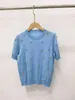 New m-aje Wool Solid Color Jewelry Knitted Short Sleeve Top for Women
