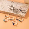 Cluster Rings Trendy Water Drop Crystal Inlaid Joint Ring Set Retro Hollow Lotus Horse Silver Color Knuckle Finger For Women Jewelry