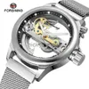 Montres-bracelets Creative Design Bande En Acier Inoxydable Boîtier Transparent Automatique Mécanique Hommes De Luxe FORSINING Top Marque Squelette es 0703