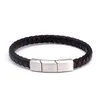 Link Bracelets Fashion Braided Red Genuine Leather Men Women Stainless Steel Charm Bangles Sporty Casual Jewelry