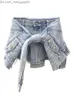 Shorts femininos DEAT Mulheres Moda Slim Azul Patchwork Feito Velho Lavado Falso Duas Peças Denim Cintura Alta Verão e Outono 7E7052 230301 Z230704