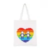 Moda arco-íris orgulhoso sol e lua atividades bolsa de lona bolsa de compras portátil bolsa de lona 0704-111