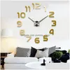 Horloges Murales 3D Grand Nombre Miroir Horloge Grand Design Moderne Fond Bricolage Maison Salon Bureau Décor Art Drop Livraison Jardin Dh9Ii