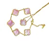 Rl99 Charm Bracelets Four Leaf Clover Van Pink Bule Mother of Pearl Women Jewelry Non Fading Waterproof 18k Gold Plated Stainless Steel Necklac