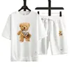 2023 sommer Marke Mode männer Waffel Casual Teddybär T-shirt Und Shorts Set Basketball Sport Fitness Atmungsaktiv Schnell Trocknend 2 stück Set