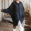 Camicette da donna Camicie di ramiè nere Donna 2023 Primavera Estate Manica a pipistrello Allentato Stile cinese Vintage Colletto alla coreana Tasche con bottoni Sottili