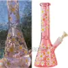 Pink Daisy Glass Water Bongs Heady Dab Rigs Hookahs Downstem Perc beaker Base Oil Bong Smoke Pipe With 14mm Bowl 25cm tall