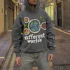 Herren Hoodies New Planet lose grau Pullover Hoodie Männer Straße Hip-Hop Trend Kleidung Gothic Punk übergroße Sweatshirt Männer HKD230704