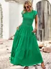 Casual Dresses Elegant Maxi Long Dress Women Summer Butterfly Sleeve O-neck Solid Female Beach Ankle-Length With Pockets