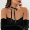 Colar elegante Ingemark com fita de veludo preto e laço para mulheres Wed Goth imitação de pérola corrente de clavícula Y2K Acessórios L230704