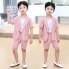 Terno de traje de verão infantil conjunto de roupas de verão de menino de casamento de festas de casamento fantasia crianças de manga curta blazer shorts