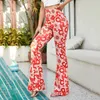 Women's Two Piece Pants Slim Flare Pants Sports High-waist Trousers Wide Leg Pants Women Y2k Aesthetic Floral Prints Flared Fitness Harajuku Trousers 230703