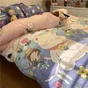 Bedding Sets Simple Style Blue Stripe Set Floral Bed Linen Single Twin Full King Size Flat Sheet Pillowcase For Girls Women