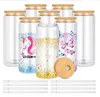 Canecas transparentes para sublimação US Warehouse 12OZ 16OZ 25OZ Tumblers Double Wall Glass Tumbler Glitter DIY Snow Globe Blank Can with Bamboo Tampas Beer Juice Glasses Cup I0704