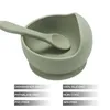 Tigelas tigelas Baby Silicone Tableware Forte Sucker Waterproog Spoon Conjunto de Crianças Alimentação de Sucção