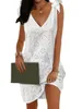 Casual Dresses Elegant White Floral Embroidered Sleeveless V-Neck Summer Dress For Women - Perfect Beach And Occasions