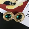 Dingla örhängen Vintage Kvinnor Flickor Emerald Rhinestone Pearl Ear Clips Elegant Classic Lady Party Bröllop Smycken Tillbehör Present