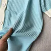 Tricots pour femmes couleur contrastante pull en tricot col rond manches bouffantes légèrement transparent mince veste Cardigan femmes