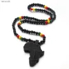 VOQ nuovo arrivo Africa mappa collana per uomini e donne ciondolo in legno collana di perline gioielli hip hop L230704
