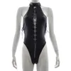 Black Lace-up Teddy Sexy Leotard Women Backless Halter Bodysuit Racy Lingerie Nightclub Stripper Dance Costume269H