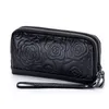 Pochette da donna in vera pelle floreale alla moda Portafogli con doppia cerniera Porta carte Portafogli da polso femminile Pochette Borsa per telefono