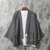 Men's Kimono Japanese Traditional Style Coat Cardigan Casual Loose Haori Retro Plaid Samurai Jacket Asian Clothing Yukata Eth157J