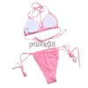 Dambadkläder Dam 2st Bikini Set Push Angel Grimma Baksida TieUp BH Side Strappy Letter Bikini 2022 Sommar Dam Sexig Strand Rosa Badkläder J230704